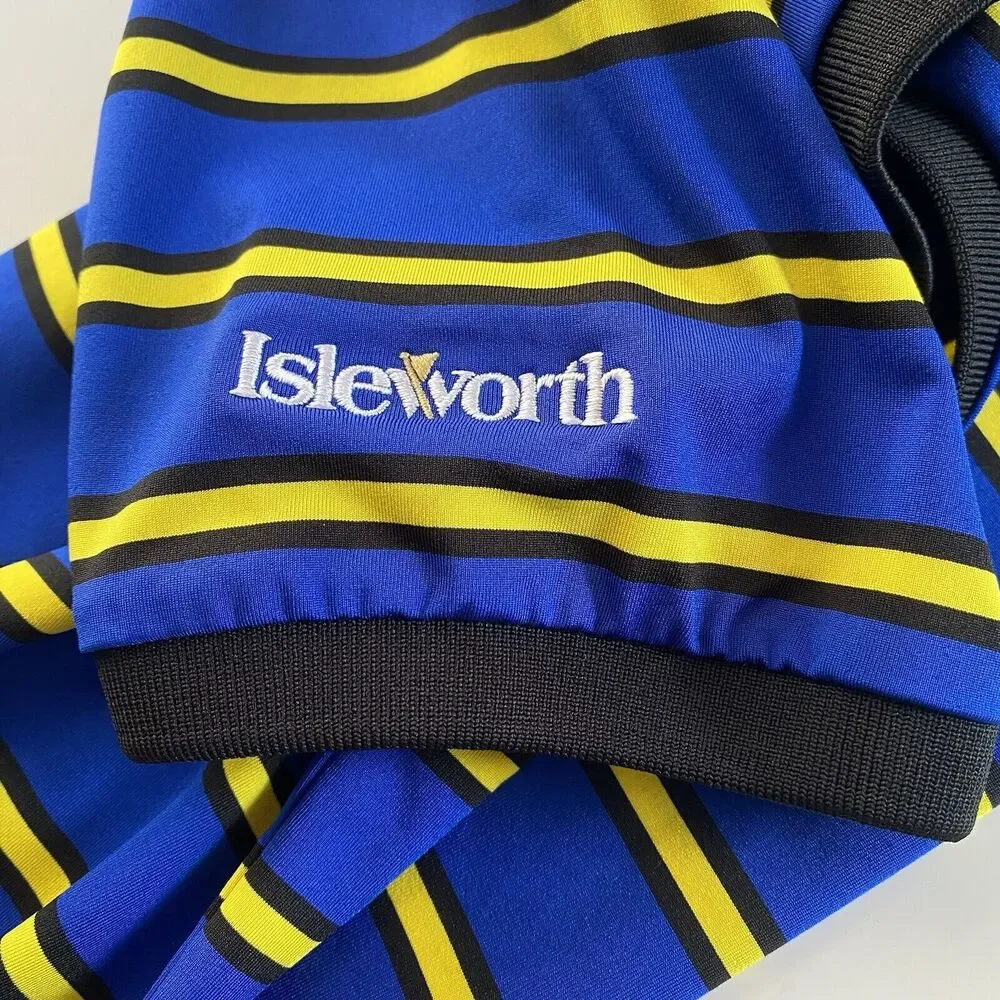 Ralph Lauren RLX Polo Shirt Size Medium Blue Yellow Stripe Isleworth Golf Club